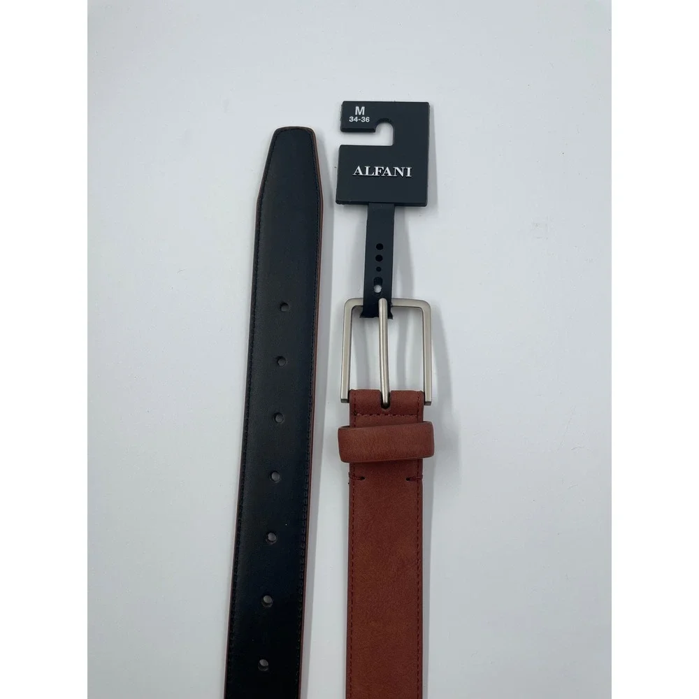 Alfani Mens Belt Brown Black Size Medium 34-36 Silver Buckle NWT